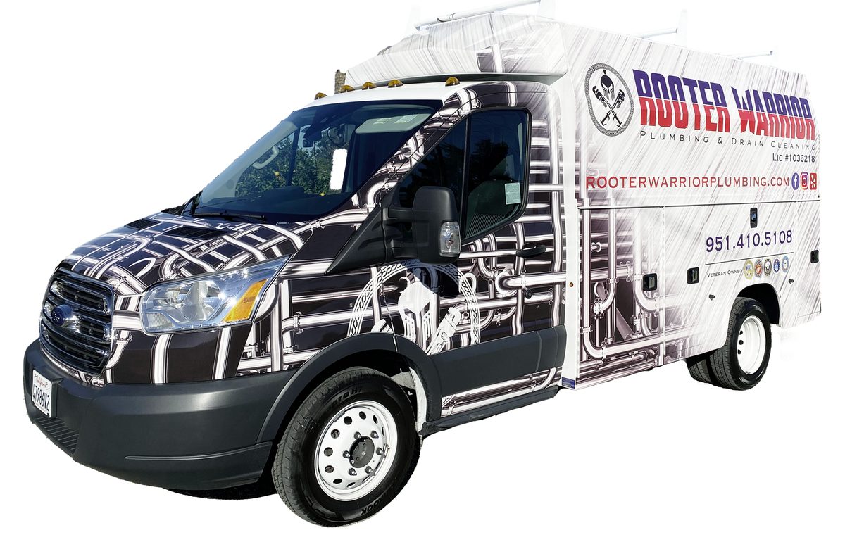 Rooter Warrior Plumbing service truck from the front corner